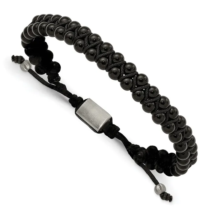 Bracelets TreasureFineJewelers Stainless Steel Brushed Black Agate Adjustable Bracelet Bracelets TreasureFineJewelers Stainless Steel Brushed Black Agate Adjustable Bracelet