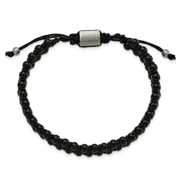 Bracelets TreasureFineJewelers Stainless Steel Brushed Black Agate Adjustable Bracelet