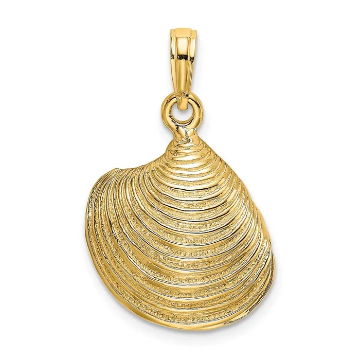 Charm Necklaces TreasureFineJewelers 14K 3D Textured Clam Shell Charm