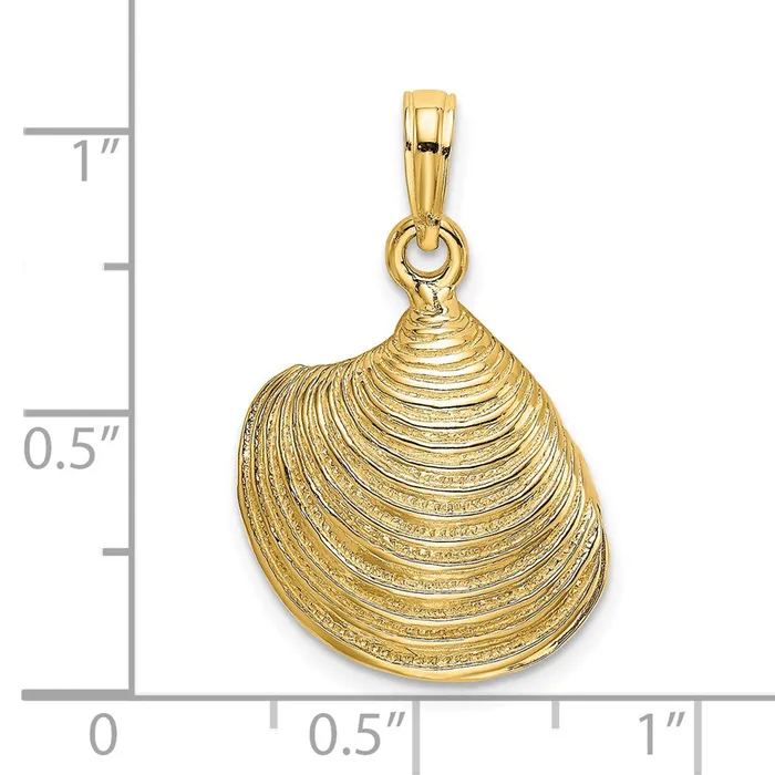 Charm Necklaces TreasureFineJewelers 14K 3D Textured Clam Shell Charm