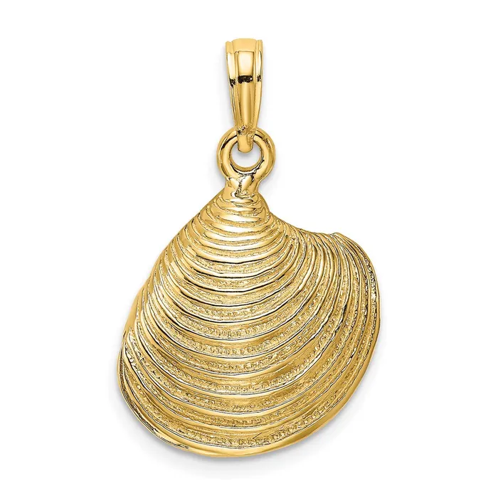 Charm Necklaces TreasureFineJewelers 14K 3D Textured Clam Shell Charm