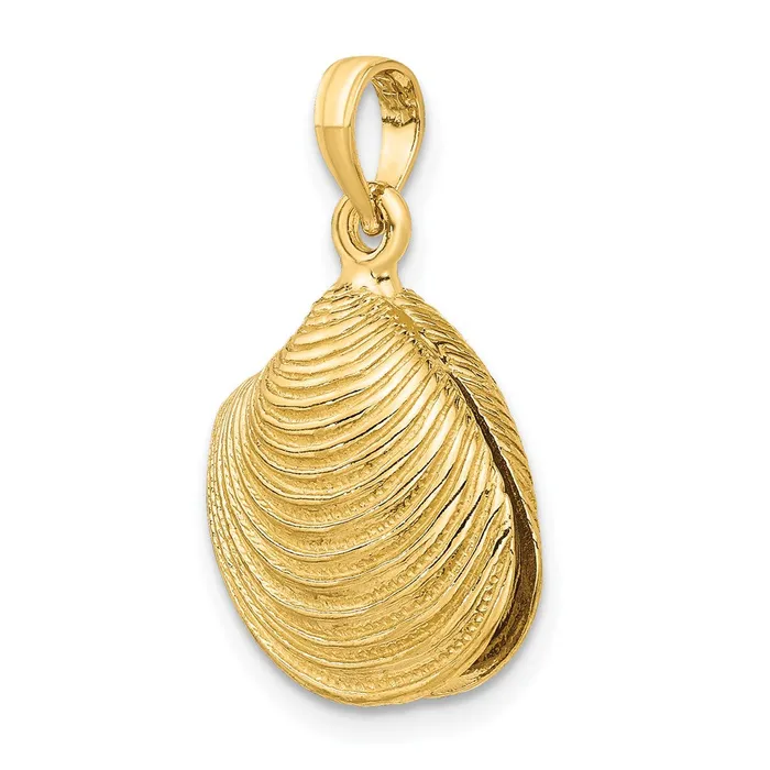 Charm Necklaces TreasureFineJewelers 14K 3D Textured Clam Shell Charm