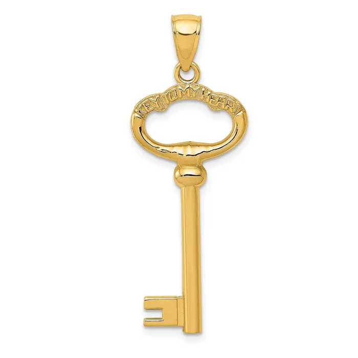 Charm Necklaces TreasureFineJewelers 14K Polished 3D KEY TO MY HEART Key Charm Charm Necklaces TreasureFineJewelers 14K Polished 3D KEY TO MY HEART Key Charm