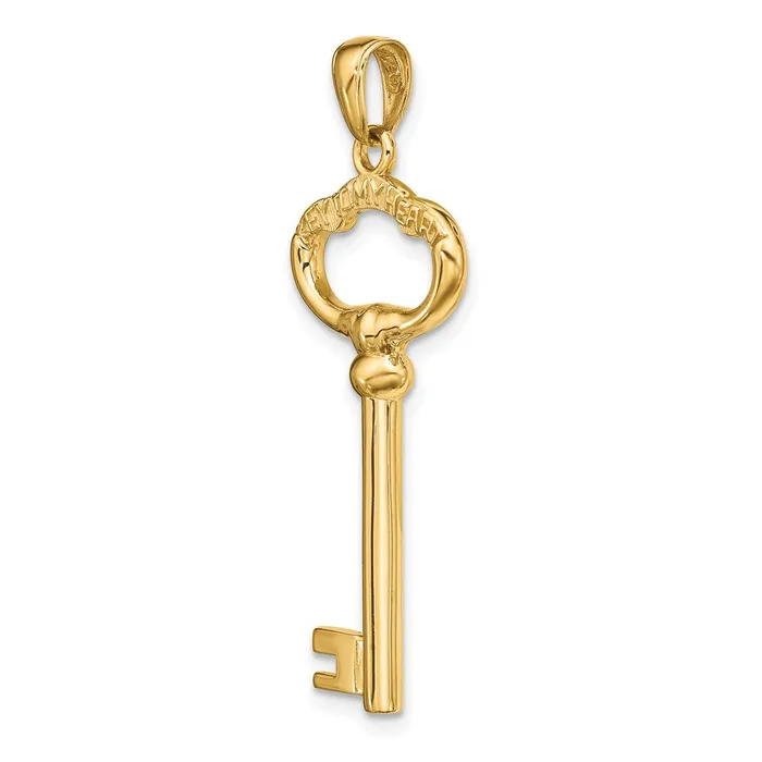 Charm Necklaces TreasureFineJewelers 14K Polished 3D KEY TO MY HEART Key Charm