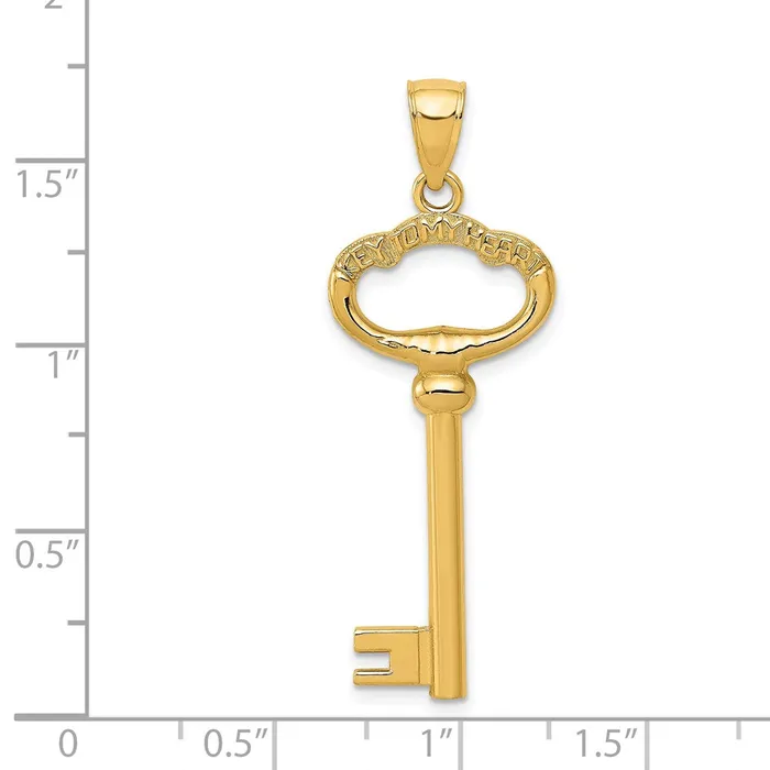 Charm Necklaces TreasureFineJewelers 14K Polished 3D KEY TO MY HEART Key Charm