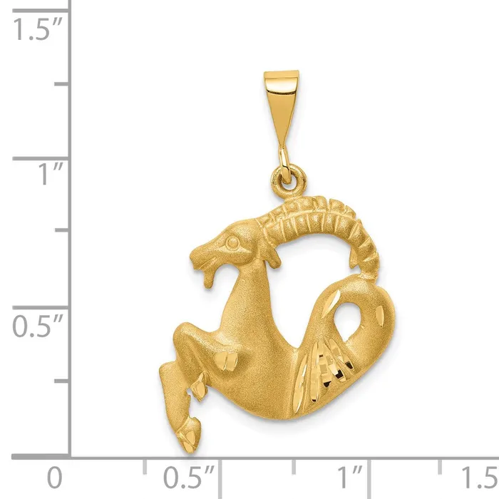 Charm Necklaces TreasureFineJewelers 14k Satin Diamondcut Capricorn Zodiac Charm
