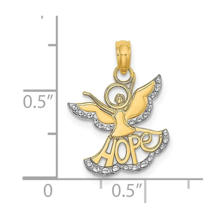 Charm Necklaces TreasureFineJewelers 14K wRhodium PolishedTextured CutOut HOPE Angel Charm