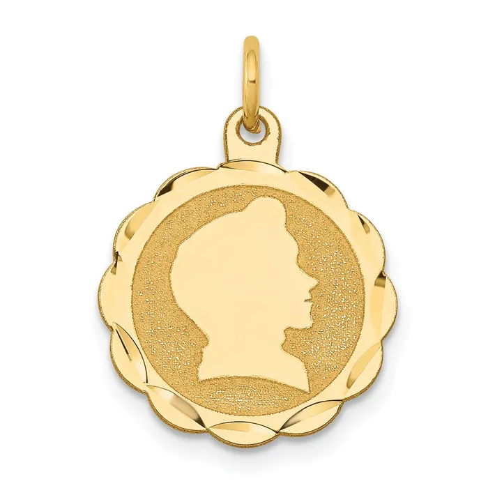 Charm Necklaces TreasureFineJewelers 14k Yellow Gold Boy Head on 018 Gauge Engravable Scalloped Disc Charm Charm Necklaces TreasureFineJewelers 14k Yellow Gold Boy Head on 018 Gauge Engravable Scalloped Disc Charm