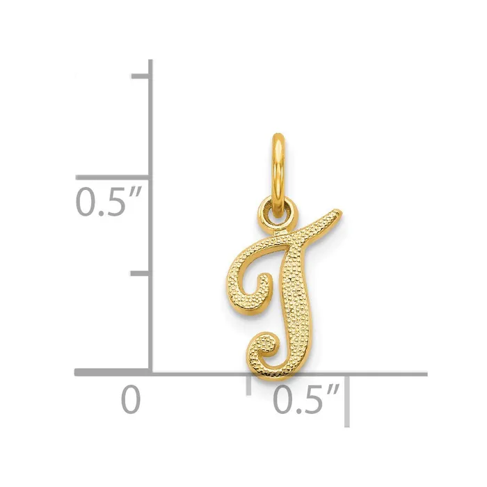 Charm Necklaces TreasureFineJewelers 14k Yellow Gold Script Letter T Initial Charm