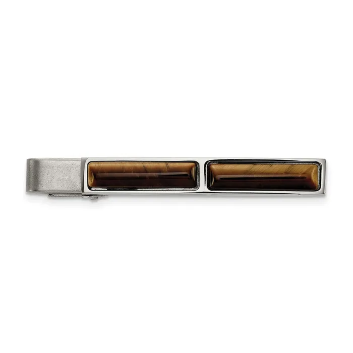 Chisel Stainless Steel Brushed and Polished Tigers Eye Tie Bar TreasureFineJewelers Bracelets Chisel Stainless Steel Brushed and Polished Tigers Eye Tie Bar TreasureFineJewelers Bracelets