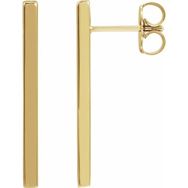 Earrings 14K Yellow Gold 15x2 mm Bar Earrings TreasureFineJewelers