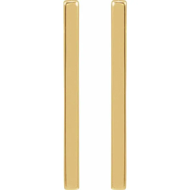 Earrings 14K Yellow Gold 15x2 mm Bar Earrings TreasureFineJewelers
