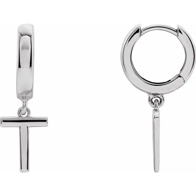 Earrings Sterling Silver Initial T Hinged Huggie Earring TreasureFineJewelers Earrings Sterling Silver Initial T Hinged Huggie Earring TreasureFineJewelers