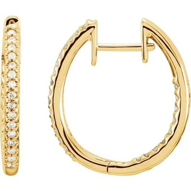 Earrings TreasureFineJewelers 14K Yellow Gold 14 CTW Natural Diamond InsideOutside 208 mm Hoop Earrings Earrings TreasureFineJewelers 14K Yellow Gold 14 CTW Natural Diamond InsideOutside 208 mm Hoop Earrings