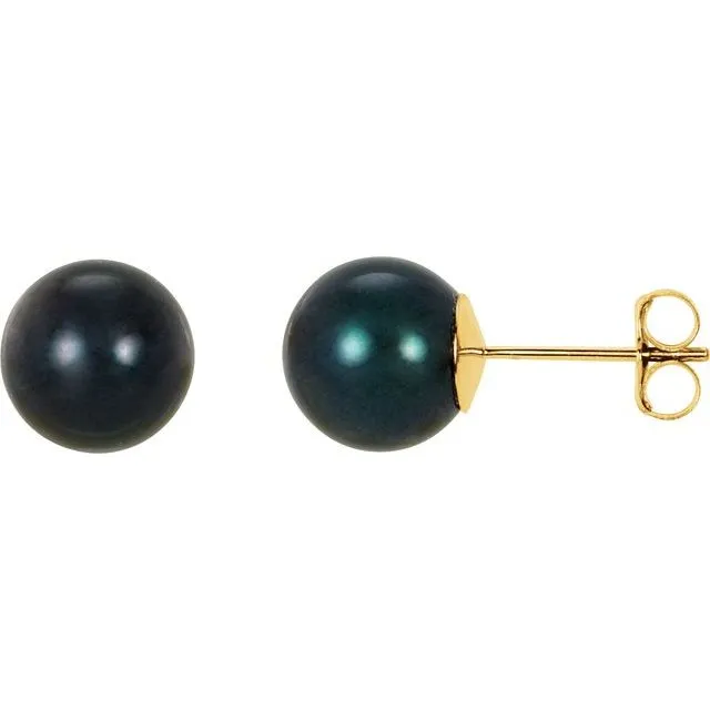 Earrings TreasureFineJewelers 14K Yellow Gold 8 mm Cultured Black Akoya Pearl Earrings Earrings TreasureFineJewelers 14K Yellow Gold 8 mm Cultured Black Akoya Pearl Earrings