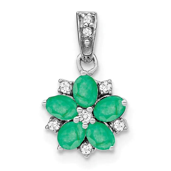 Necklaces 14k White Gold Emerald and Diamond Floral Pendant TreasureFineJewelers Necklaces 14k White Gold Emerald and Diamond Floral Pendant TreasureFineJewelers