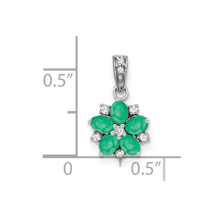 Necklaces 14k White Gold Emerald and Diamond Floral Pendant TreasureFineJewelers