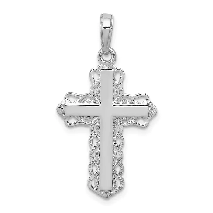 Necklaces 14K White Gold Lace Trim Cross Pendant TreasureFineJewelers