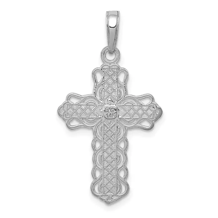 Necklaces 14K White Gold Lace Trim Cross Pendant TreasureFineJewelers