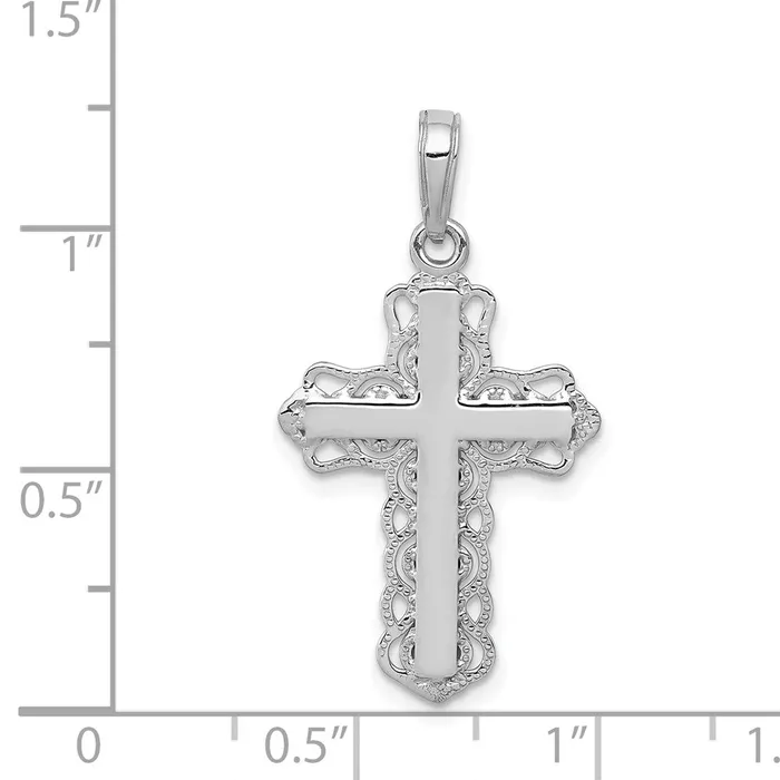 Necklaces 14K White Gold Lace Trim Cross Pendant TreasureFineJewelers