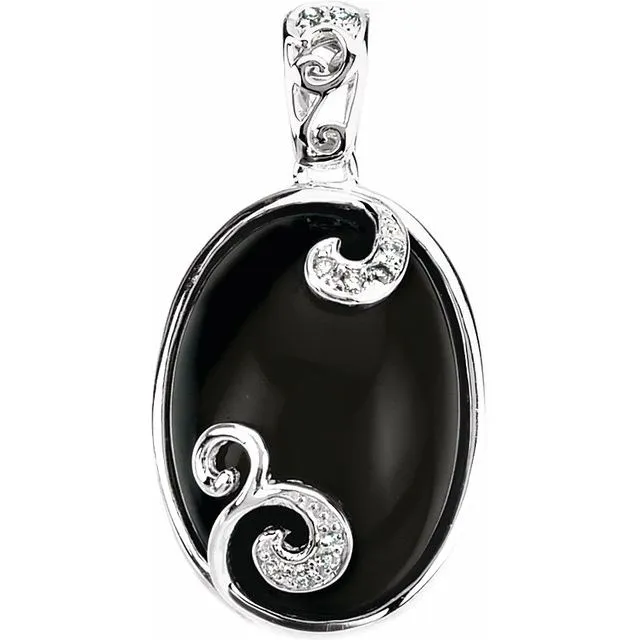 Necklaces Sterling Silver Onyx 05 CTW Diamond Pendant TreasureFineJewelers Necklaces Sterling Silver Onyx 05 CTW Diamond Pendant TreasureFineJewelers