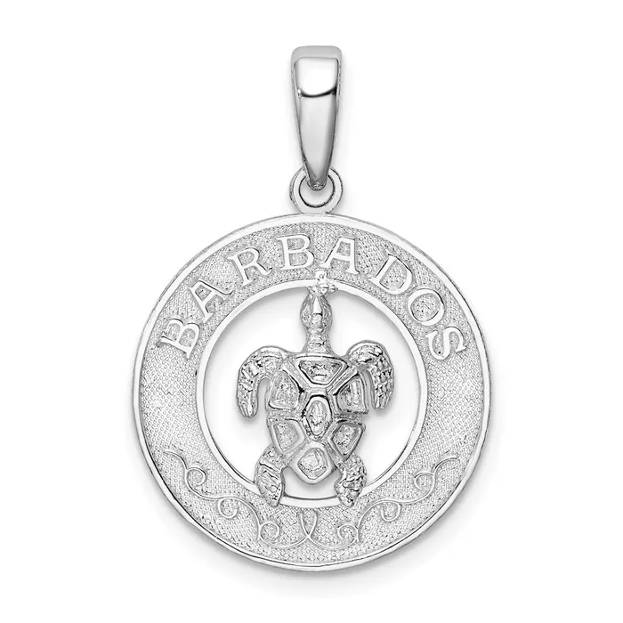 Necklaces Sterling Silver Polished Barbados wTurtle Circle Pendant TreasureFineJewelers Necklaces Sterling Silver Polished Barbados wTurtle Circle Pendant TreasureFineJewelers