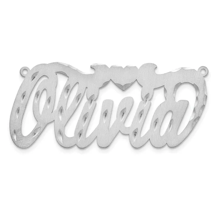 Necklaces TreasureFineJewelers 10KW Satin Diamondcut with Heart Name Plate Necklaces TreasureFineJewelers 10KW Satin Diamondcut with Heart Name Plate