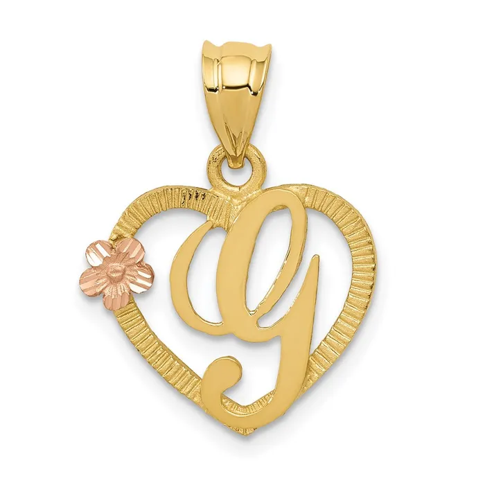 Necklaces TreasureFineJewelers 14k TwoTone Heart Letter G Initial Pendant Necklaces TreasureFineJewelers 14k TwoTone Heart Letter G Initial Pendant