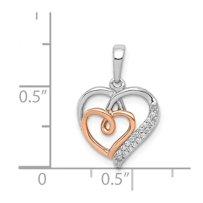 Necklaces TreasureFineJewelers 14k White and Rose Gold 120ct Diamond Double Hearts Pendant