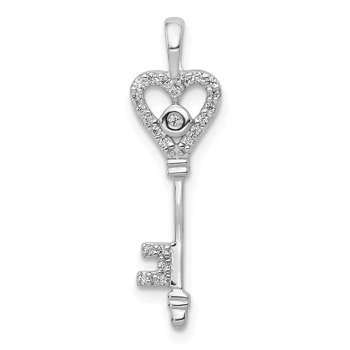 Necklaces TreasureFineJewelers 14k White Gold 110ct Diamond Heart Key Pendant Necklaces TreasureFineJewelers 14k White Gold 110ct Diamond Heart Key Pendant