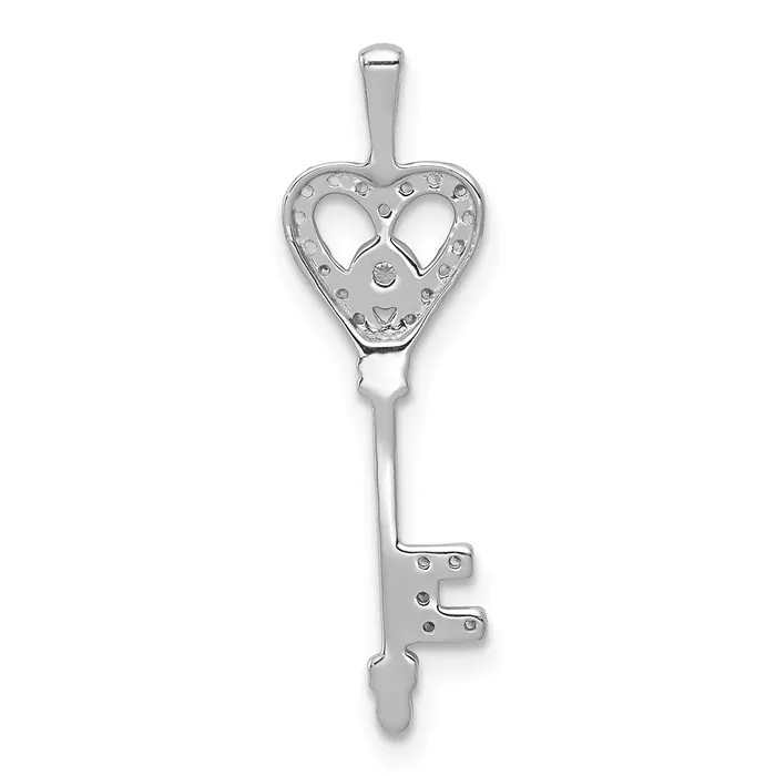 Necklaces TreasureFineJewelers 14k White Gold 110ct Diamond Heart Key Pendant