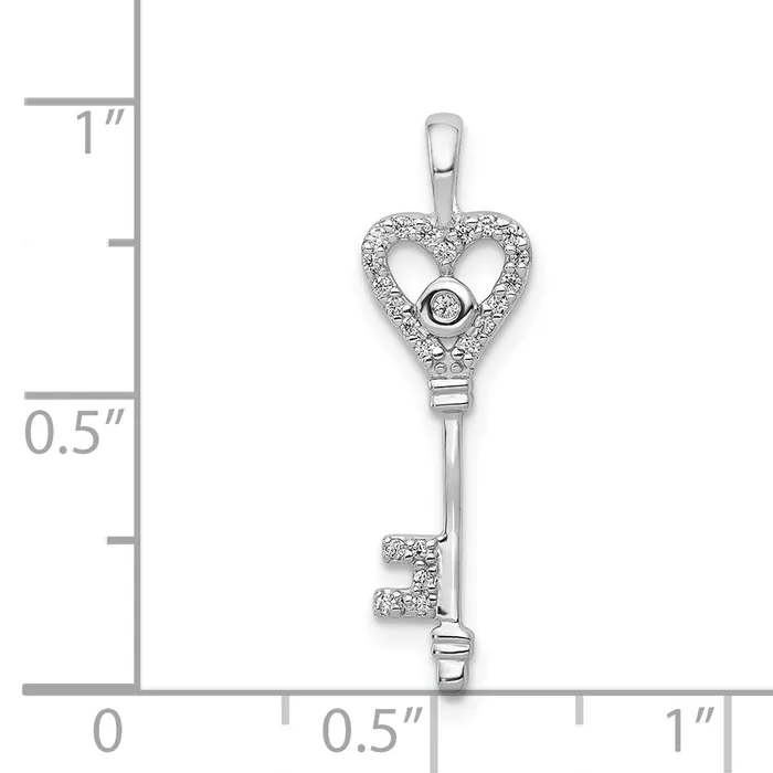 Necklaces TreasureFineJewelers 14k White Gold 110ct Diamond Heart Key Pendant