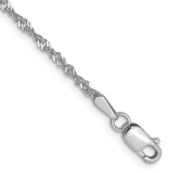 Necklaces TreasureFineJewelers 14K White Gold 16mm Singapore Chain Anklet Necklaces TreasureFineJewelers 14K White Gold 16mm Singapore Chain Anklet