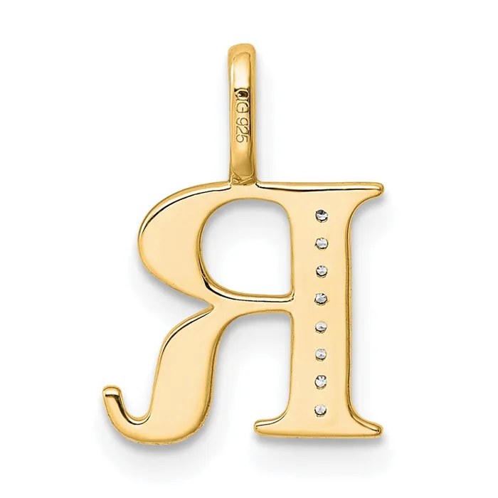 Necklaces TreasureFineJewelers 14k Yellow Gold Diamond Letter R Initial Pendant