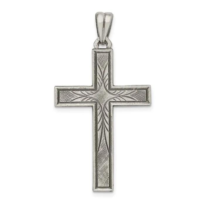 Necklaces TreasureFineJewelers Sterling Silver Antiqued Polished and Brushed Latin Cross Pendant Necklaces TreasureFineJewelers Sterling Silver Antiqued Polished and Brushed Latin Cross Pendant