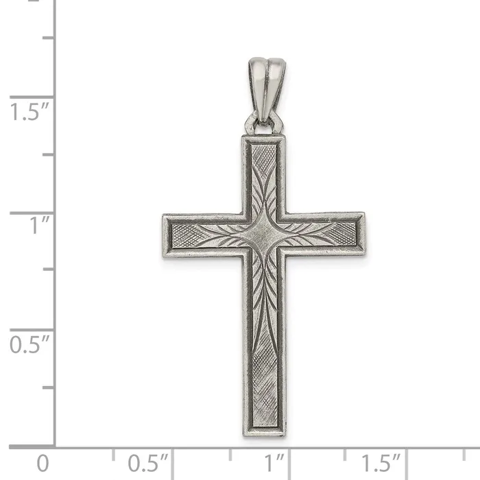 Necklaces TreasureFineJewelers Sterling Silver Antiqued Polished and Brushed Latin Cross Pendant