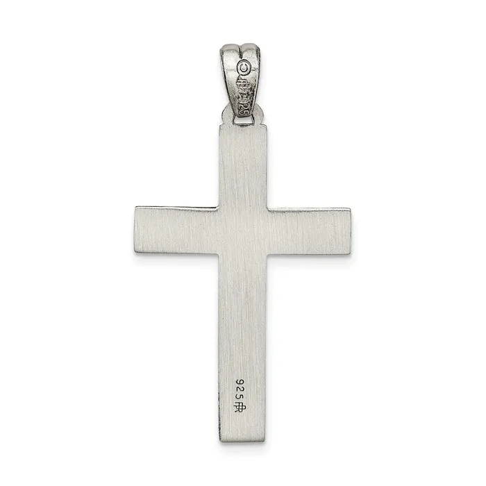 Necklaces TreasureFineJewelers Sterling Silver Antiqued Polished and Brushed Latin Cross Pendant