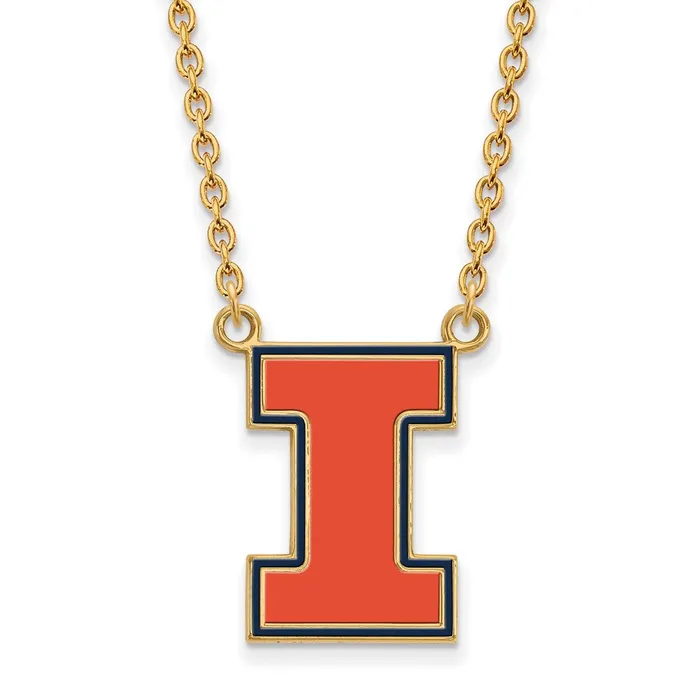 Necklaces TreasureFineJewelers Sterling Silver Goldplated University of Illinois Letter I Large Enameled Pendant 18 inch Necklace Necklaces TreasureFineJewelers Sterling Silver Goldplated University of Illinois Letter I Large Enameled Pendant 18 inch Necklace