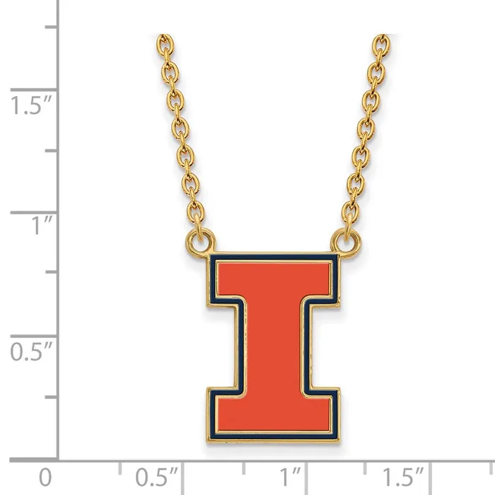 Necklaces TreasureFineJewelers Sterling Silver Goldplated University of Illinois Letter I Large Enameled Pendant 18 inch Necklace