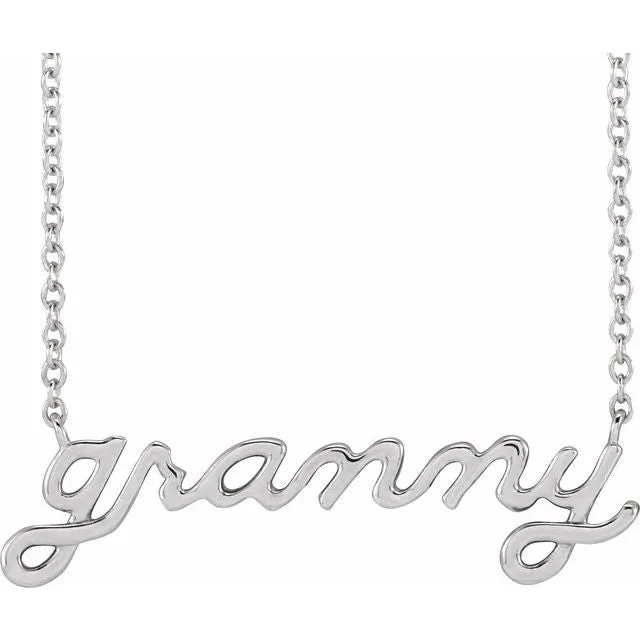 Necklaces TreasureFineJewelers Sterling Silver Lowercase Script Granny 18 Necklace