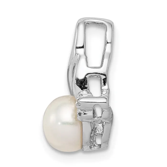 Necklaces TreasureFineJewelers Sterling Silver Rhodium 6mm FW Cultured Pearl Diamond Chain Slide