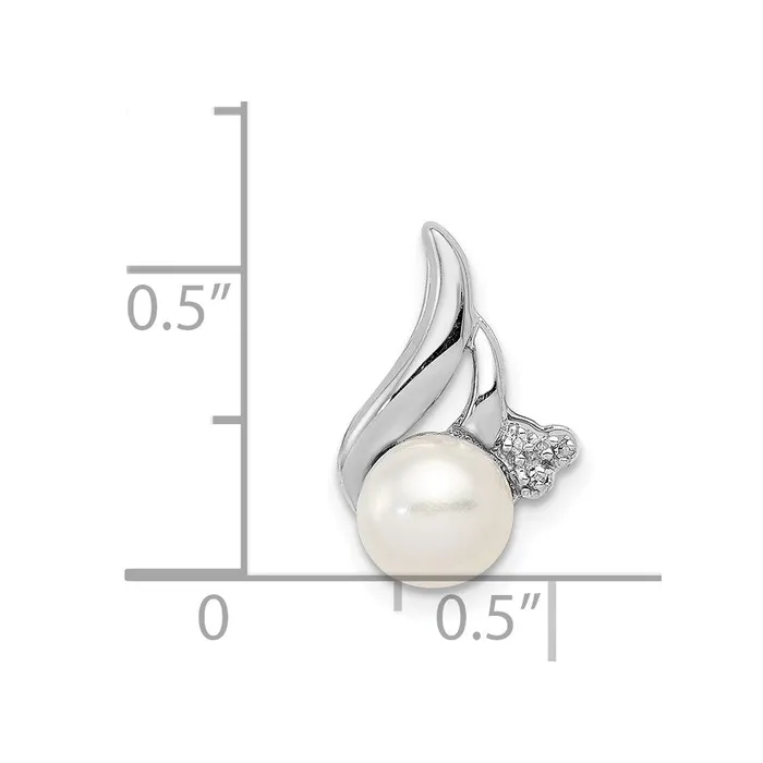 Necklaces TreasureFineJewelers Sterling Silver Rhodium 6mm FW Cultured Pearl Diamond Chain Slide