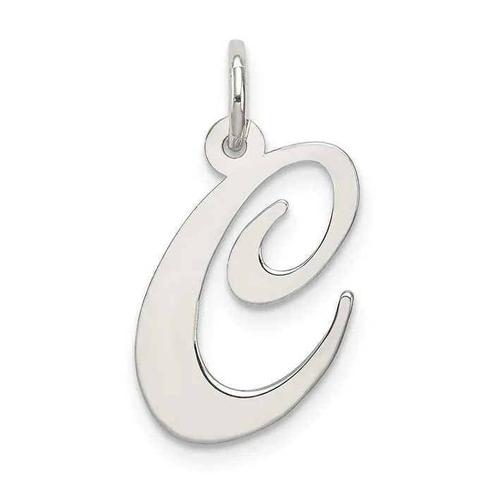 Necklaces TreasureFineJewelers Sterling Silver Rhodiumplated Fancy Script Letter C Initial Charm Necklaces TreasureFineJewelers Sterling Silver Rhodiumplated Fancy Script Letter C Initial Charm