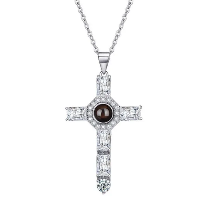 Necklaces Trendolla Jewelry Cubic Zirconia Diamond Cross Pendant with Picture Inside Necklaces Trendolla Jewelry Cubic Zirconia Diamond Cross Pendant with Picture Inside