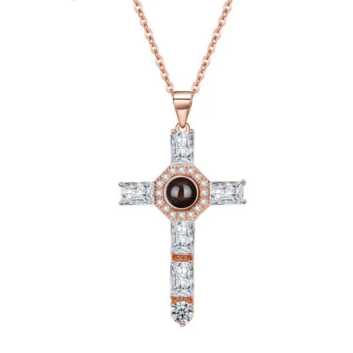Necklaces Trendolla Jewelry Cubic Zirconia Diamond Cross Pendant with Picture Inside