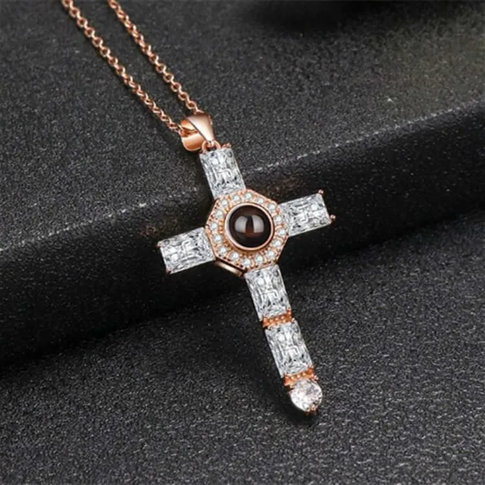 Necklaces Trendolla Jewelry Cubic Zirconia Diamond Cross Pendant with Picture Inside