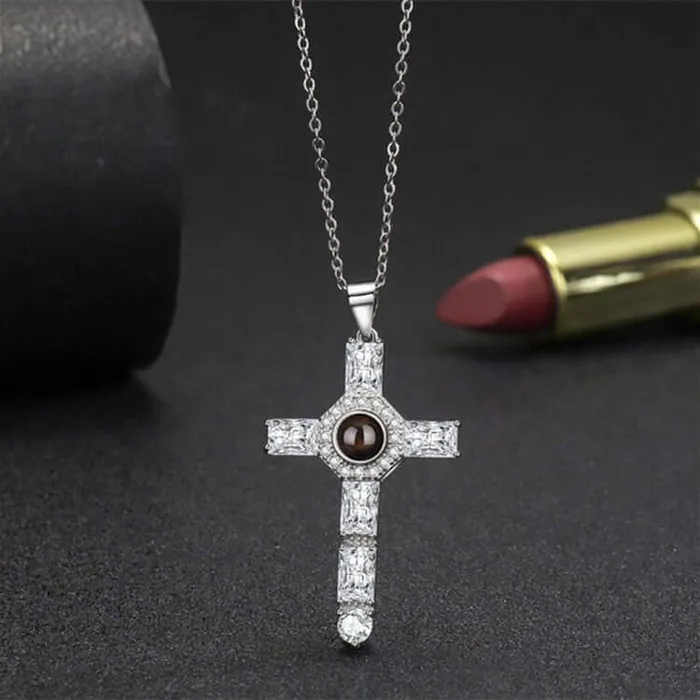 Necklaces Trendolla Jewelry Cubic Zirconia Diamond Cross Pendant with Picture Inside
