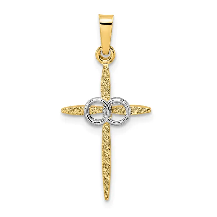 Rings TreasureFineJewelers 14k Twotone Polished and Satin Solid Double Ring Cross Pendant Rings TreasureFineJewelers 14k Twotone Polished and Satin Solid Double Ring Cross Pendant