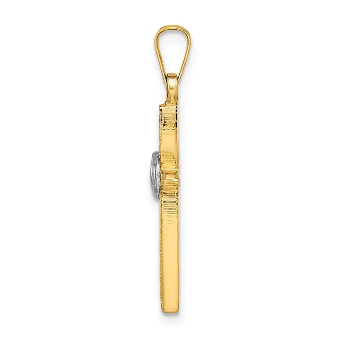 Rings TreasureFineJewelers 14k Twotone Polished and Satin Solid Double Ring Cross Pendant
