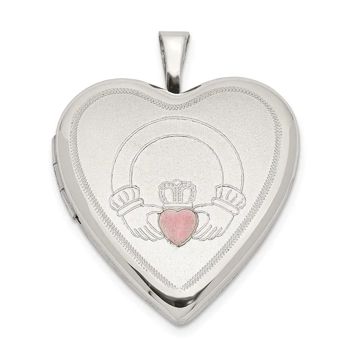 Rings TreasureFineJewelers Sterling Silver 20mm Pink Enamel Claddagh Heart Locket Rings TreasureFineJewelers Sterling Silver 20mm Pink Enamel Claddagh Heart Locket